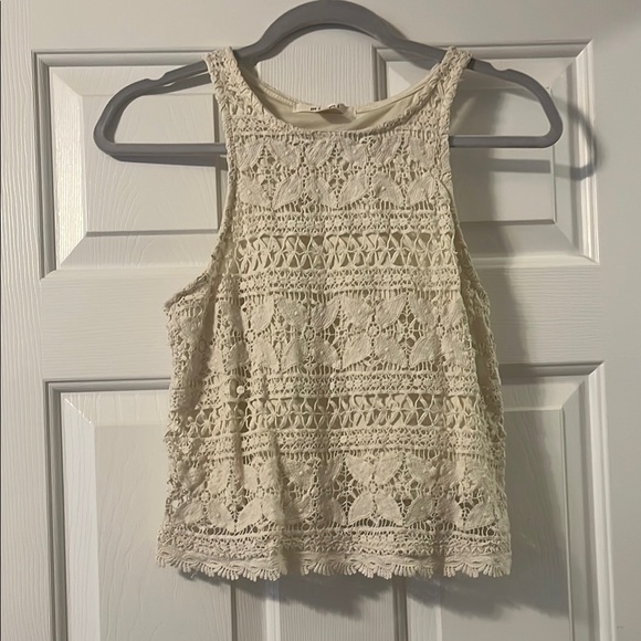 miami Tops - Boho Cream Embellished Lace Tank Top